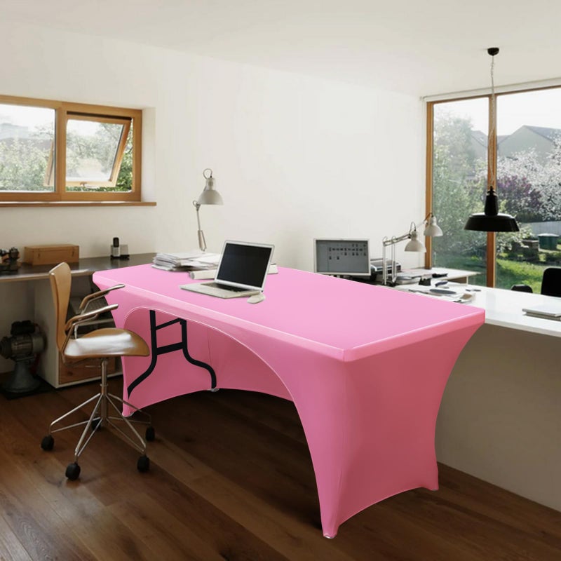ABCCANOPY 6 ft Spandex Table Cover Open Back Fitted Tablecloth Stretch Washable Tablecover Table Topper for Rectangle Tables Pink - Image 4